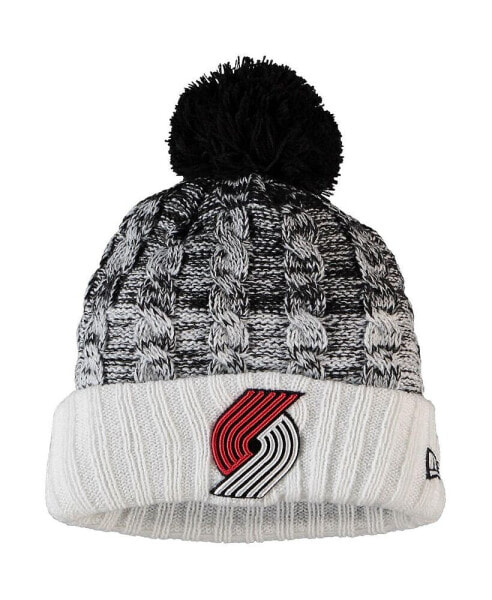 Big Girls Black Portland Trail Blazers Fade Cuffed Knit Hat with Pom