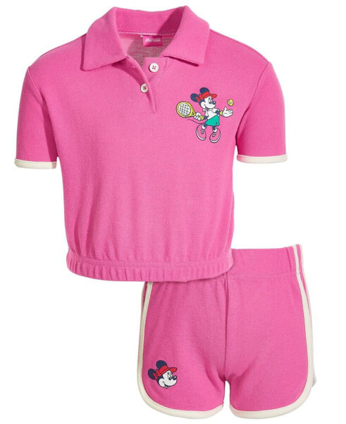 Toddler & Little Girls Minnie Mouse Polo Shirt & Shorts, 2 Piece Set