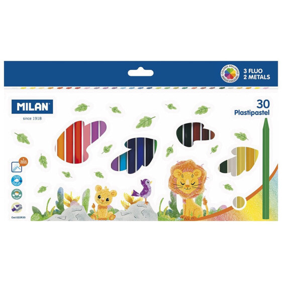 MILAN Box 30 Round Plastipastel (Contains 3 Fluo And 2 Metal Colours)