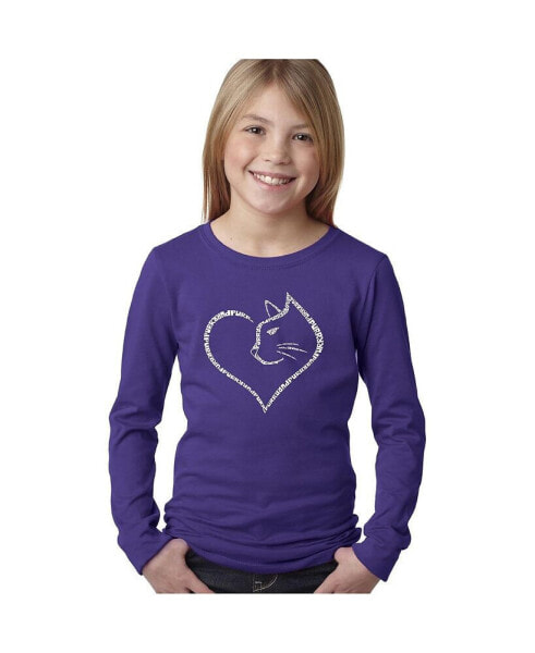 Cat Heart - Girl's Child Word Art Long Sleeve T-Shirt