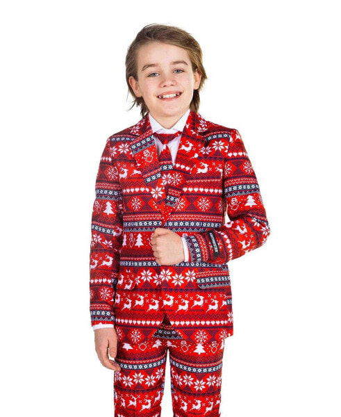 Little Boys Christmas Printed Suit, 3 Piece Set