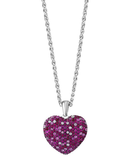 EFFY Collection eFFY® Ruby (2 ct. t.w.) & Pink Sapphire (1-7/8 ct. t.w.) Ombré Heart Cluster 18" Pendant Necklace in Sterling Silver