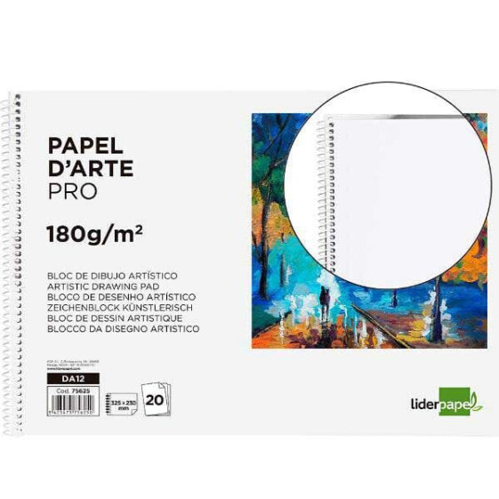 LIDERPAPEL Spiral artistic drawing pad 230x325 mm 20 sheets 180 gr/m2 without perforated frame