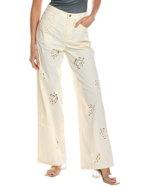 Weworewhat Rose Eyelet Straight Leg Pant Women's White 32