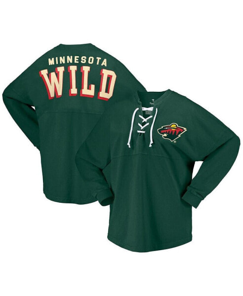 Women's Green Minnesota Wild Spirit Lace-Up V-Neck Long Sleeve Jersey T-shirt