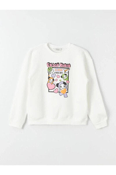 LCW Kids Bisiklet Yaka K-Pop Baskılı Uzun Kollu Kız Çocuk Sweatshirt