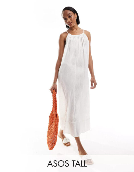 ASOS DESIGN Tall textured dobby drop hem maxi beach dress in ivory