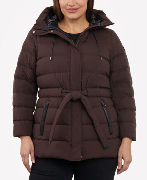 Women's Plus Size Belted Packable Puffer Coat