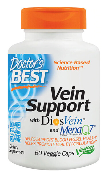 Doctor's Best Vein Support featuring DiosVein Комплекс. полученный из сладкого апельсина и богатый биофлавоноидами, поддерживает здоровье кровеносных сосудов 60 растительных капсул