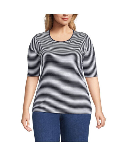 Plus Size Lightweight Jersey Skimming Elbow Sleeve Crew Neck T-shirt