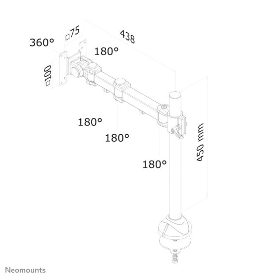 Кронштейн NewStar monitor arm desk mount - 10 kg - 25.4 cm (10") - 76.2 cm (30") - 100 x 100 mm - Height adjustment - Black