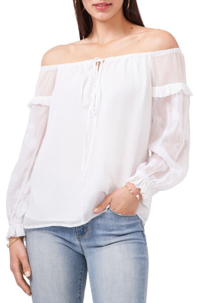 Vince Camuto Embroidered Peasant Top Ultra White L