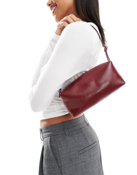 ASOS DESIGN buckle boxy shoulder bag in burgundy