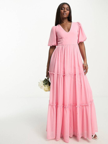 Anaya Bridesmaid tie back maxi dress in candy pink