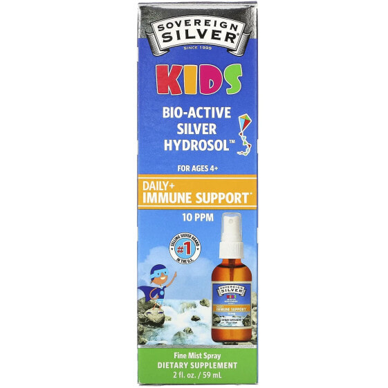 Детское витаминное средство Sovereign Silver Kids Bio-Active Silver Hydrosol, ежедневное поддержание иммунитета, для возраста 4+, 10 PPM, 59 мл