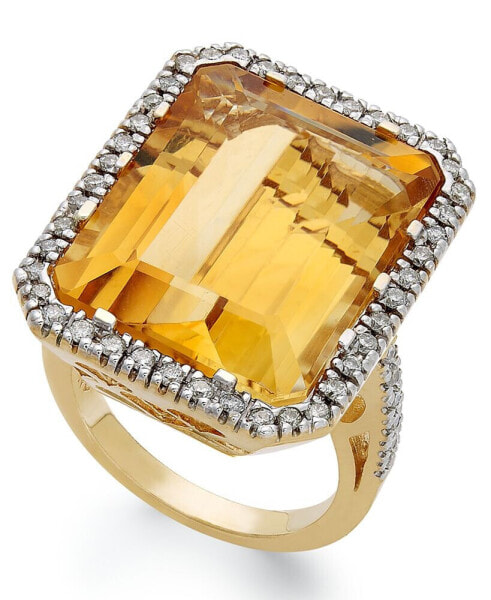 14k Gold Ring, Citrine (22 ct. t.w.) and Diamond (1/2 ct. t.w.) Rectangle Ring