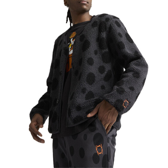 Puma Hoops Sherpa V Neck Long Sleeve Sweater X Cheetah Mens Black, Grey 6258690