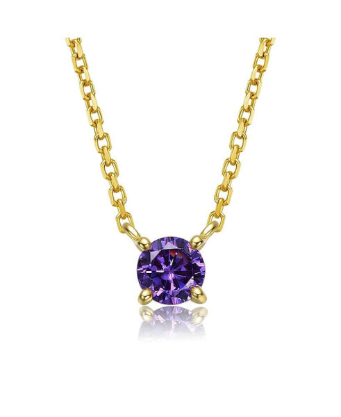 Sterling Silver 14k Gold Plated Birthstone Solitaire Necklace - Gem Color Options