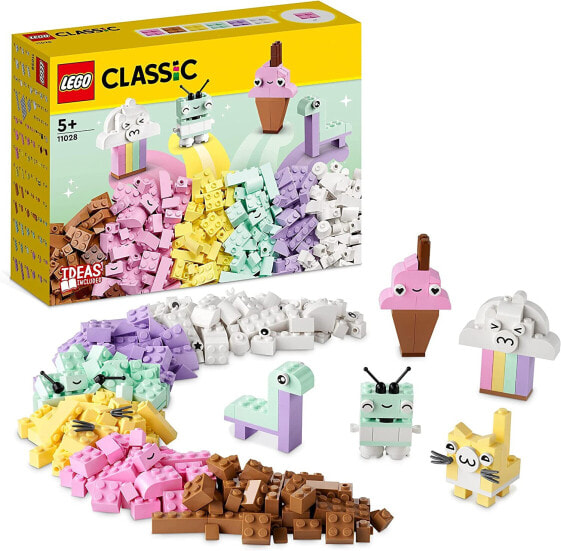 LEGO Classic Pastel Creative Building Set Building Blocks Box, Construction Toy for Girls and Boys from 5 Years with Models; Ice Cream, Dinosaur, Cat & More 11028