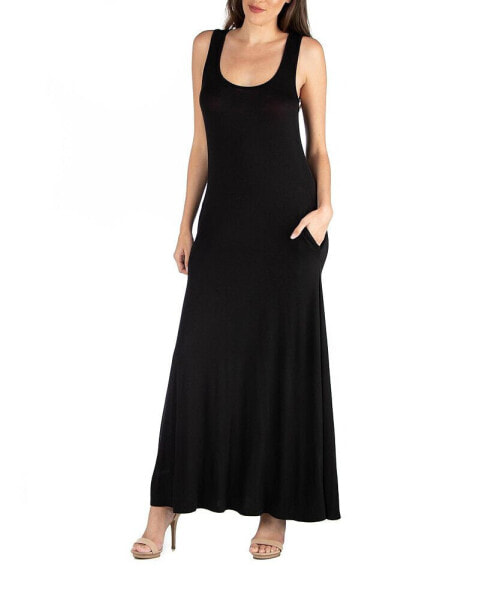 Women's Scoop Neck Sleeveless Maxi Dress with Pockets