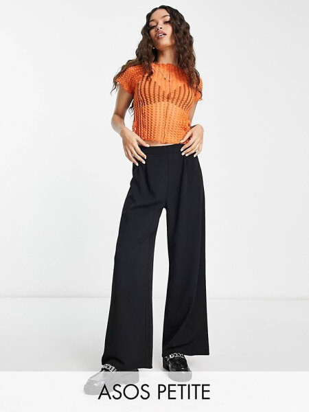 ASOS DESIGN Petite wide leg jersey suit trouser in black