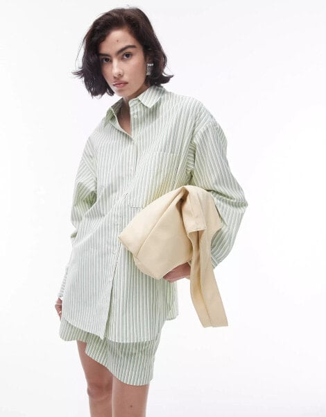 Topshop co-ord oversized stripe shirt in green and cream