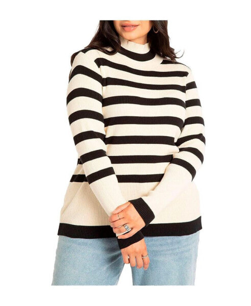 Plus Size Striped Mock Neck Sweater