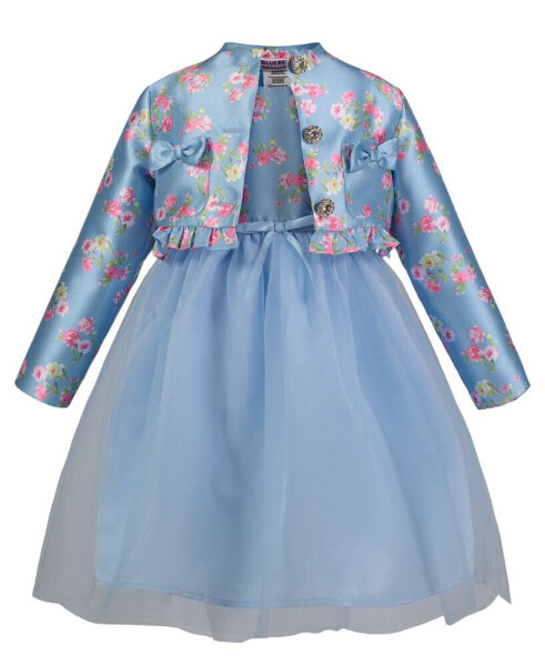 Toddler & Little Girls Fit-and-Flare Dress and Floral Satin Crop Jacket Set