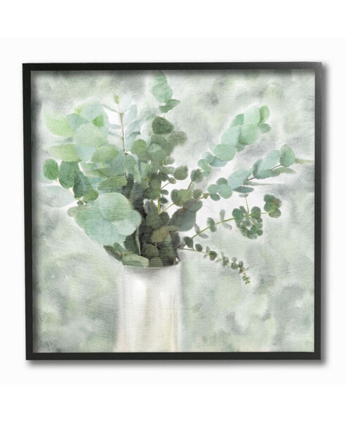 Sage Green Painterly Eucalyptus in White Vase Framed Texturized Art, 12" L x 12" H
