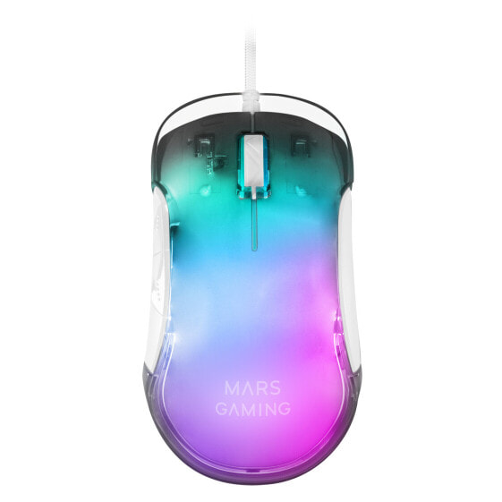 Mars Gaming MMGLOW Chroma-Glow RGB Gaming Mouse Mirror Finish Ultra-Lightweight 12800 DPI White - Right-hand - Optical - USB Type-A - 12800 DPI - White
