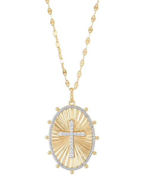 Macy's lab-Grown White Sapphire (1/4 ct. t.w.) & Diamond Accent Cross Oval Pendant Necklace in 14k Gold-Plated Sterling Silver, 16" + 2" extender