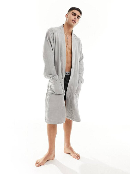 Tommy Hilfiger Textured Wrap Bathrobe in Grey