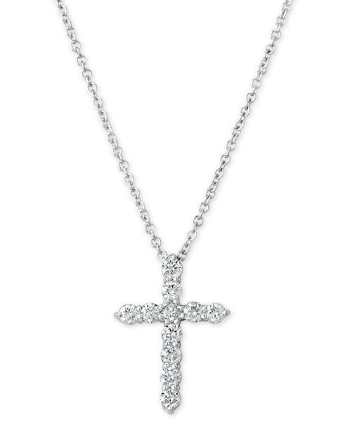 Diamond Cross Pendant Necklace (1/3 ct. t.w.) in 14k White Gold, 16" + 2" Extender