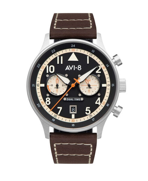 Часы и аксессуары AVI-8 мужские Hawker Hurricane Carey Dual Time Manston настоящая кожа коричневый ремень 43 мм.