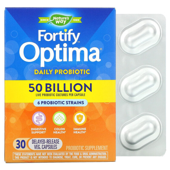 Пробиотик ежедневный Nature's Way Fortify Optima, 50 миллиардов, 30 вегетарианских капсул с задержкой выпуска