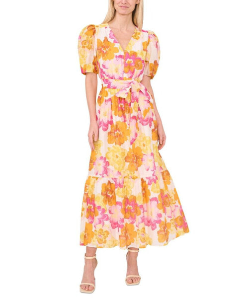 Women's Puff-Sleeve Floral Maxi Dress