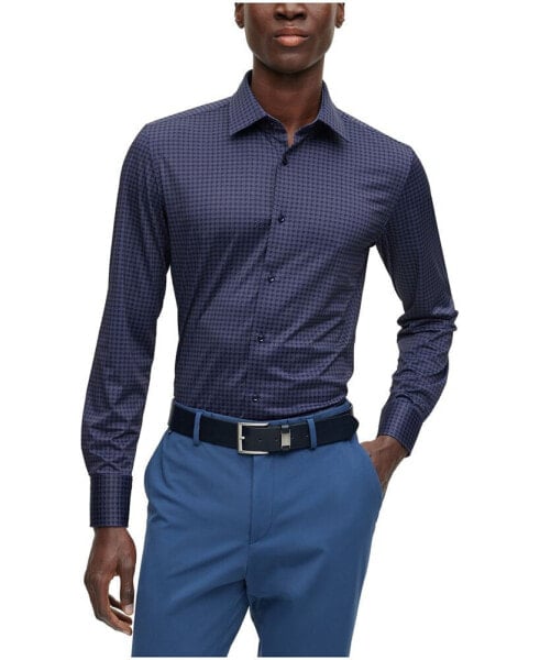 Men's Houndstooth-Print Slim-Fit Shirt