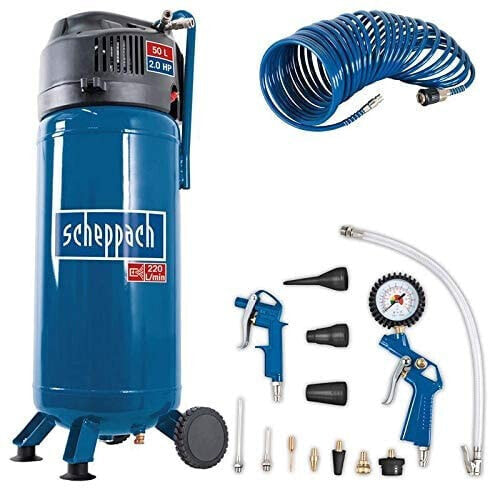 Scheppach Compressed Air Compressor HC52DC, 2200 W Power, 50 L Boiler, 8 Bar Pressure, Suction Power 412 L/min, Pressure Regulator, Oil Lubricated, Double Cylinder