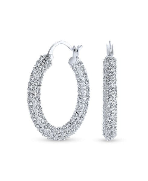 Bridal Cubic Zirconia Pave CZ Encrusted Prom Statement Hoop Earrings For Women Brass 1.3 Diameter