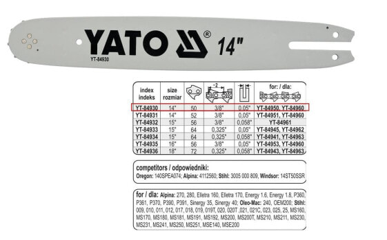 YATO PROWADNICA ŁAŃCUCHA 35cm (14") 3/8G