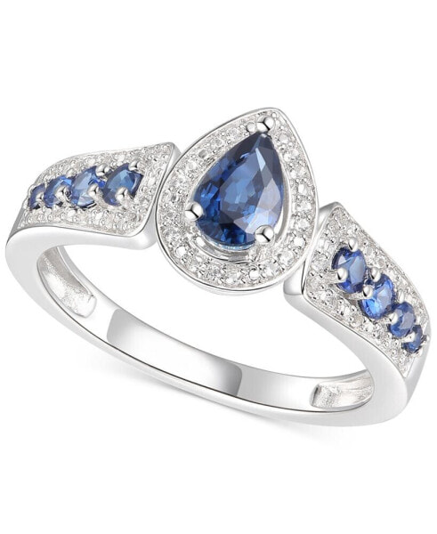 Sapphire (3/4 ct. t.w.) & Diamond (1/10 ct. t.w.) Pear Shaped Ring in Sterling Silver