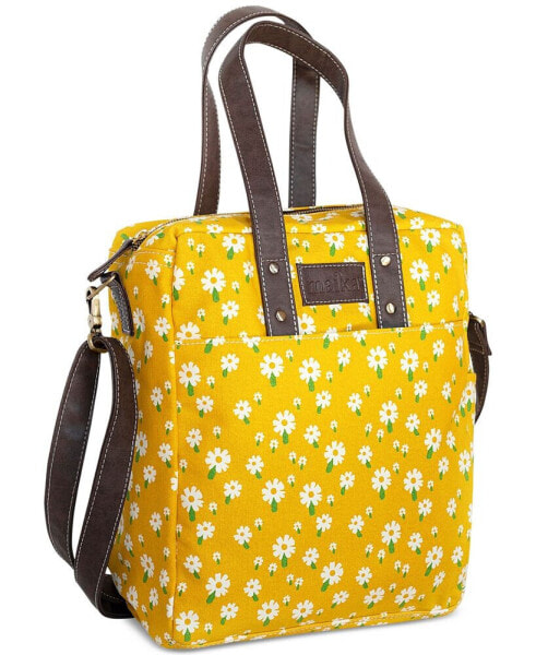 Caramel Floral-Print Canvas Commuter Tote Bag