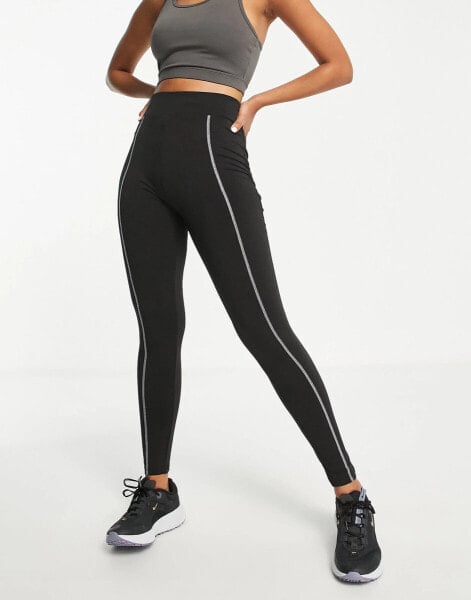 Threadbare – Fitness – Sport-Leggings in Schwarz mit Kontrastnaht