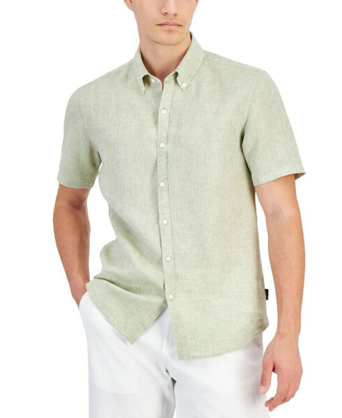 Men's Slim-Fit Linen Short-Sleeve Shirt