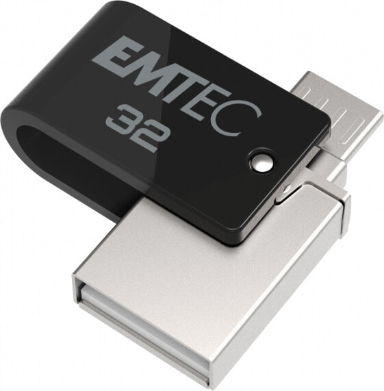 EMTEC T260B - 32 GB - USB Type-A / Micro-USB - 2.0 - 15 MB/s - Swivel - Black - Stainless steel