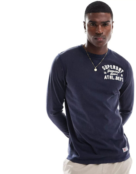 Superdry Vintage athletic long sleeve top in rich navy