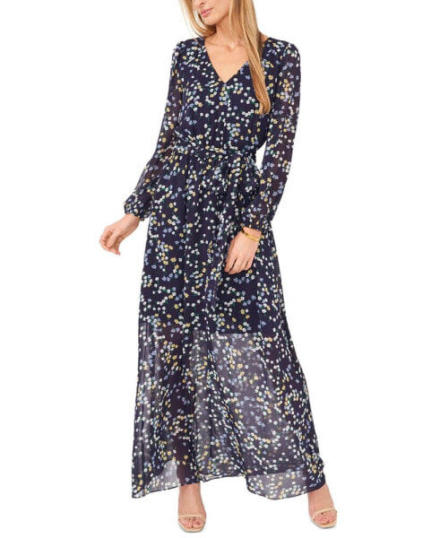Women's Floral Print Blouson-Sleeve Maxi Dress