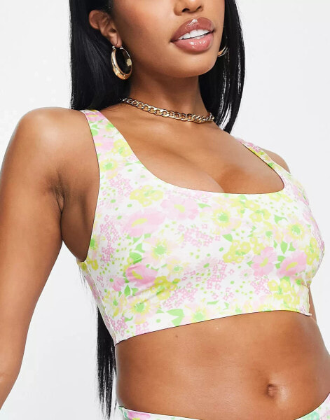 ASOS DESIGN Fuller Bust mix and match sleek crop bikini top in mixed ditsy floral print