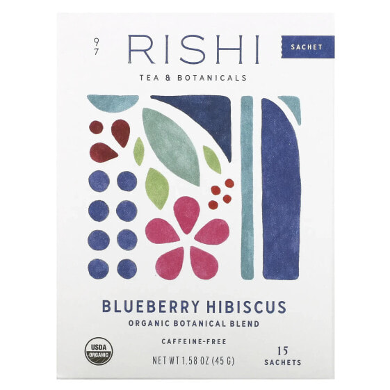 Rishi Tea, органический чай с растительной смесью, гибискус и черника, без кофеина, 15 пакетиков, 48 г (1,69 унции)
