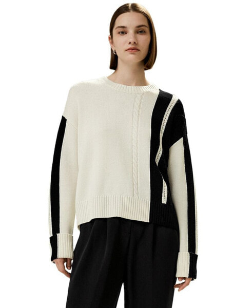 Women's Bicolor Stripe Knit Wool Sweater for Women